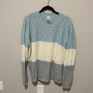 Sew In Love Colorblock Knit Crewneck Sweater - Light Blue, Cream & Gray